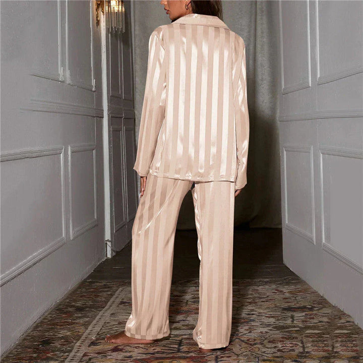 Close-up of luxurious silky fabric on women's pajama set, Emilia style.