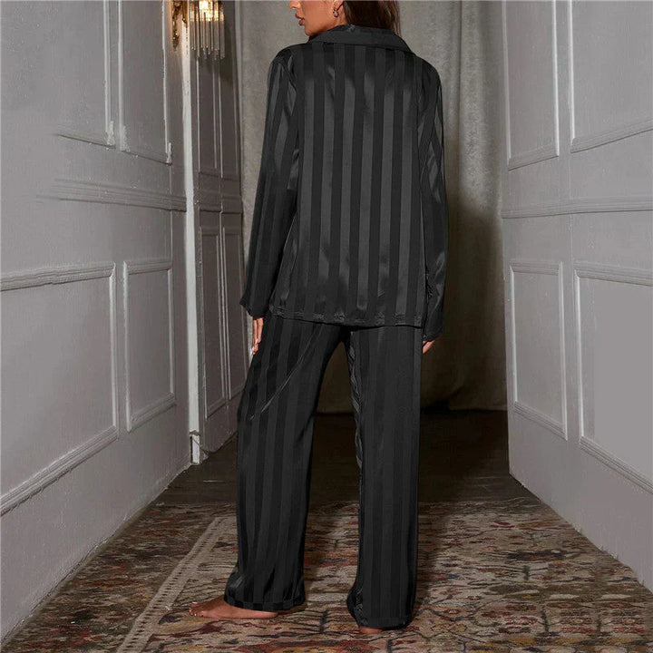 Women's elegant loungewear: a two-piece silky soft pajama set for relaxation.
