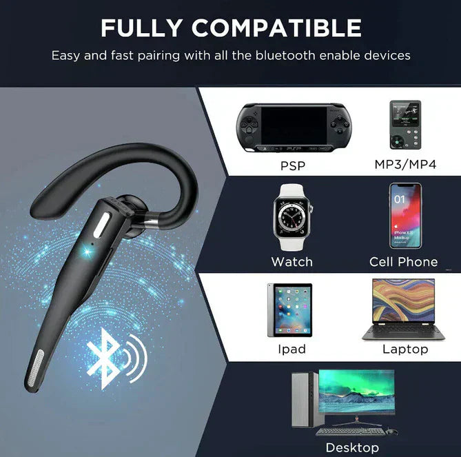 "Sleek black Bluetooth 5.1 noise-cancelling headset for men, featuring dual microphones for clear, hands-free calls."