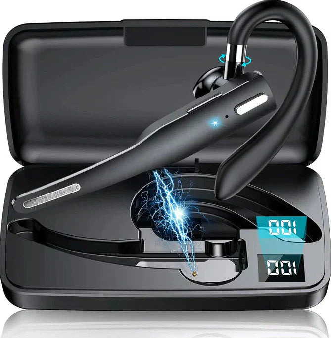 "Sleek black Bluetooth 5.1 noise-cancelling headset for men, featuring dual microphones for clear, hands-free calls."