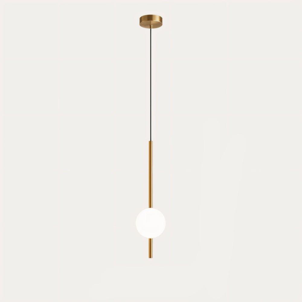 "Sleek glass ball Nordic pendant light with metal frame, LED bulb; available in black or brass, perfect for modern decor."