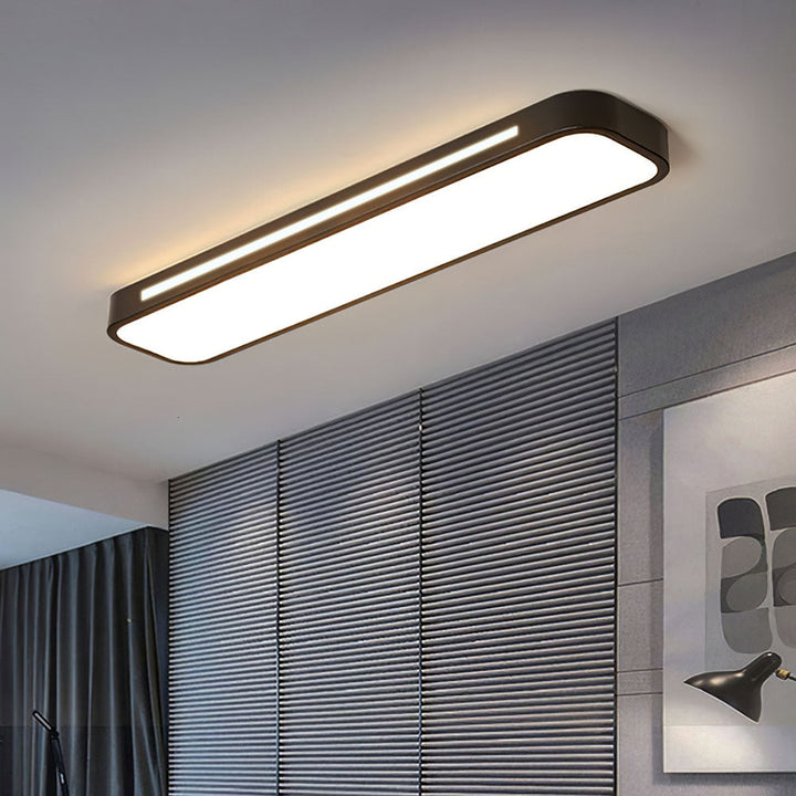 "Sleek minimalist linear LED ceiling light with iron and acrylic design, perfect for modern homes, available in three sizes."