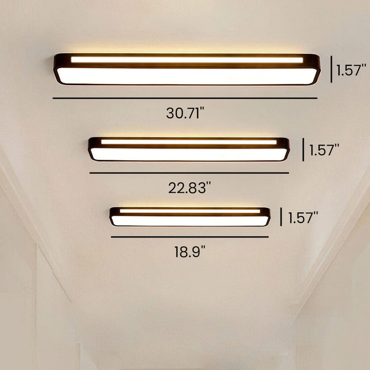 "Sleek minimalist linear LED ceiling light with iron and acrylic design, perfect for modern homes, available in three sizes."