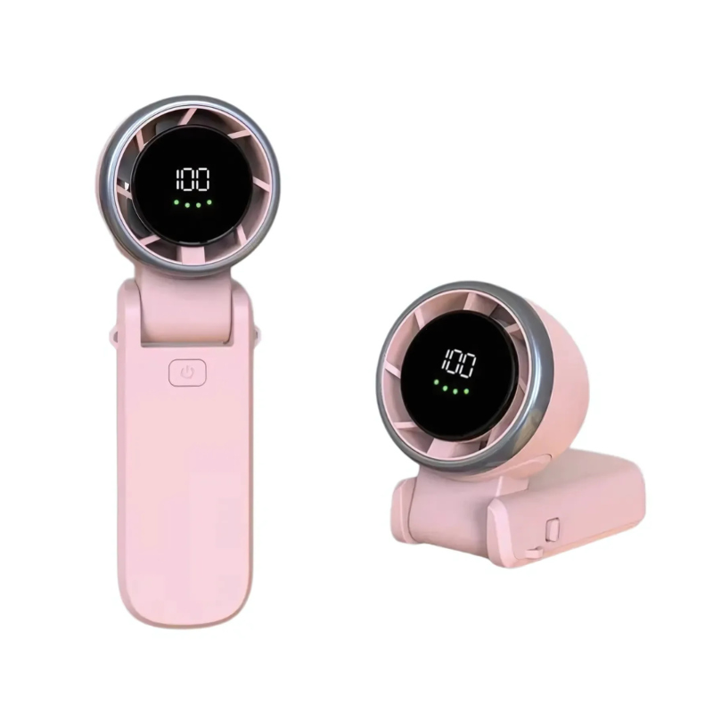 "Sleek portable turbo fan with adjustable speeds, foldable design, and lightweight build, perfect for instant cooling on-the-