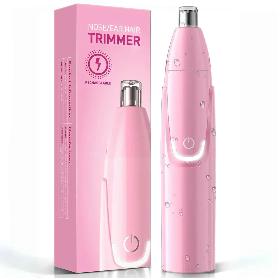 "Sleek rechargeable nose & ear trimmer for men, ergonomic design, powerful motor, dual-edge, cordless, travel-ready."
