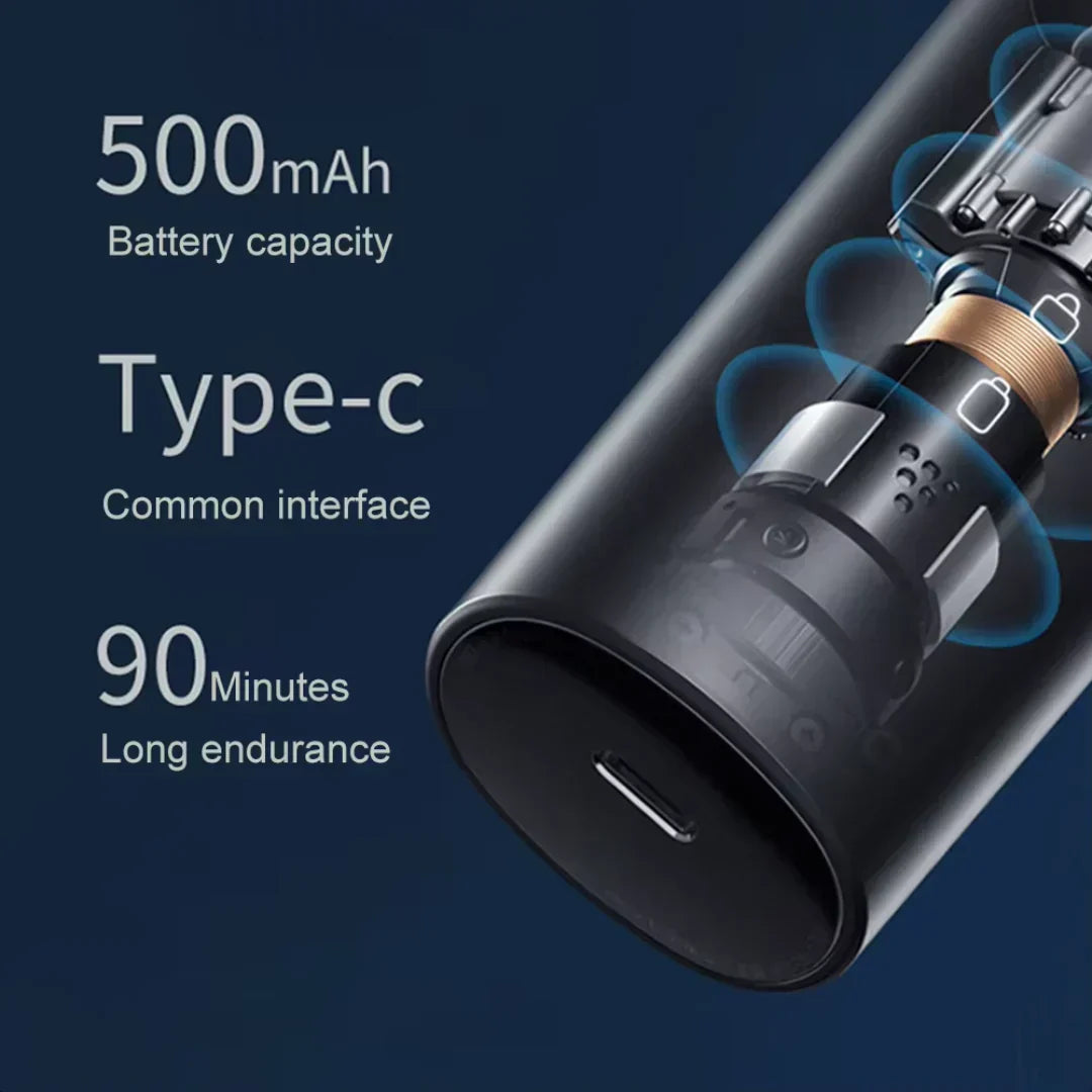 "Sleek rechargeable nose & ear trimmer for men, ergonomic design, powerful motor, dual-edge, cordless, travel-ready."