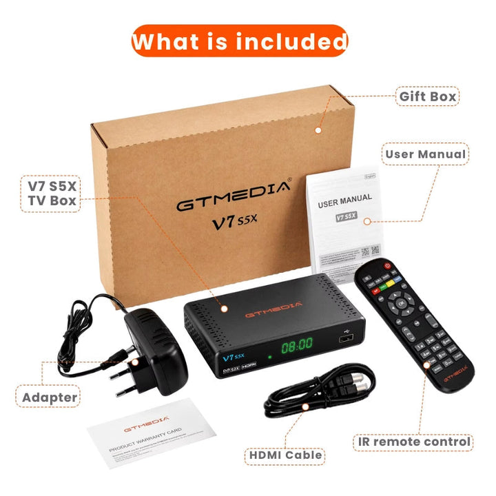 "Sleek V7 S5X HD Freeview Box Recorder, compact design, black finish, 1080p HD output, fits any living room setup."