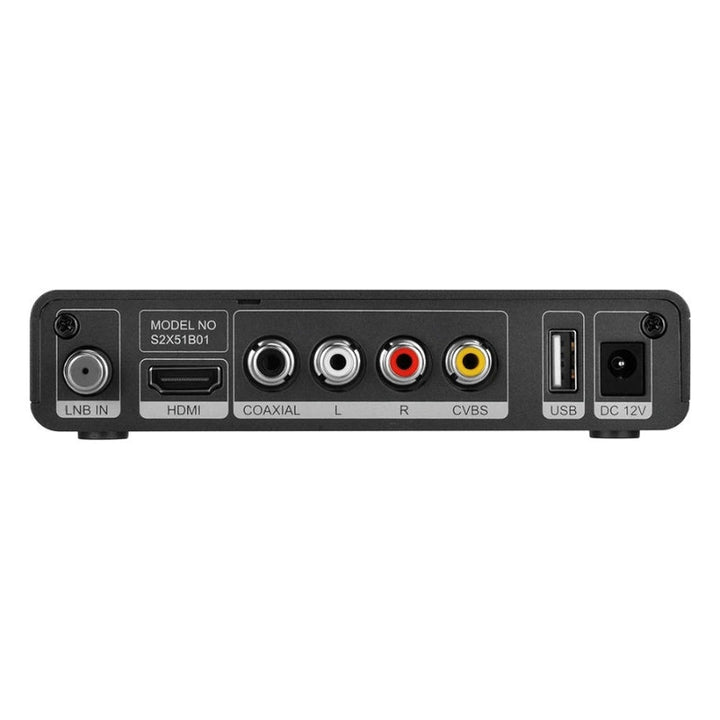 "Sleek V7 S5X HD Freeview Box Recorder, compact design, black finish, 1080p HD output, fits any living room setup."