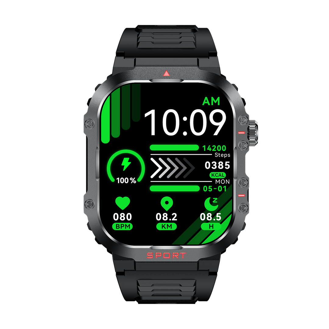 "Smart glucose watch tracks health metrics with sleek design and HD display, ideal for fitness and wellness enthusiasts."