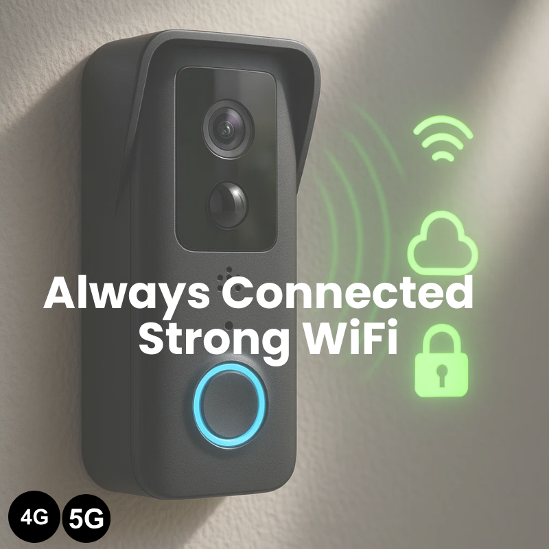 "Smart video doorbell with HD camera, sleek design, weather-resistant, long battery life, ensuring home security."