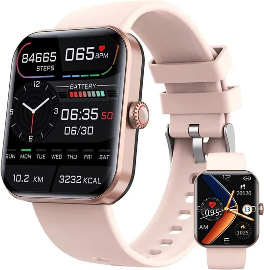 Smartwatch with sleek design for non-invasive glucose monitoring, fitness, heart, and sleep tracking, black and gold options.