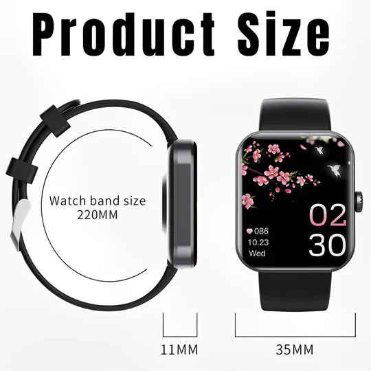 Smartwatch with sleek design for non-invasive glucose monitoring, fitness, heart, and sleep tracking, black and gold options.
