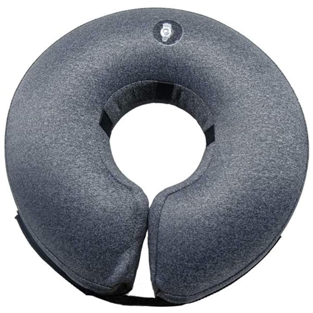 Dog's soft recovery collar, an inflatable cone alternative providing comfort & protection post-surgery.
