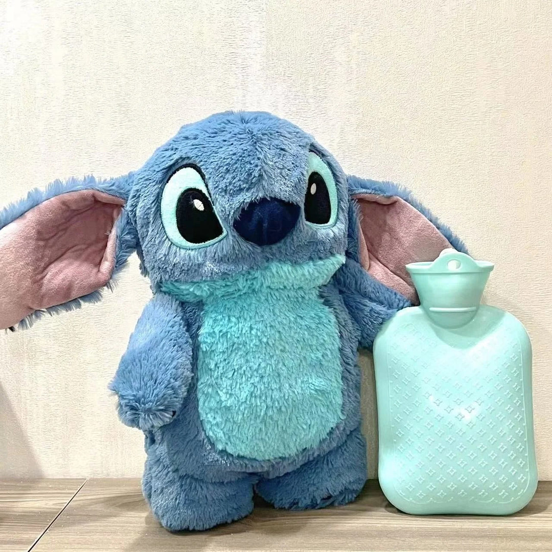 "Soft plush Stitch hot water bottle for cozy winter warmth, perfect cuddly companion with cute design and 500 ml capacity."