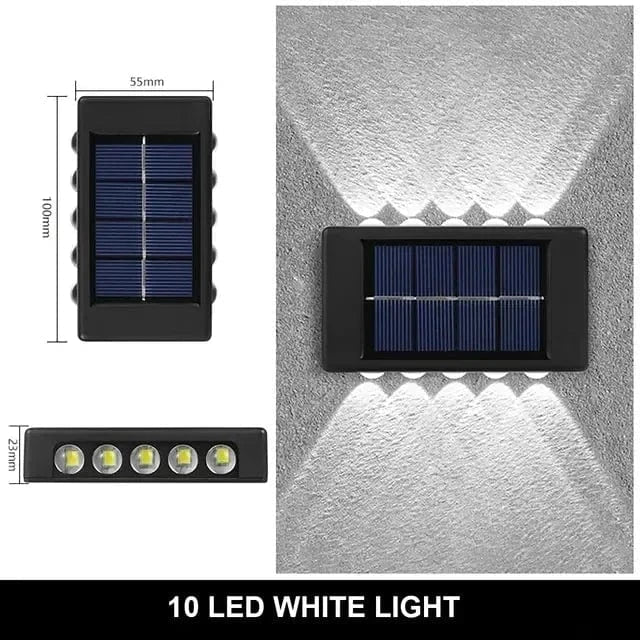 Solar LED Outdoor Wall Light, IP65 waterproof, warm white glow, durable ABS, eco-friendly for gates, doorways, patios.