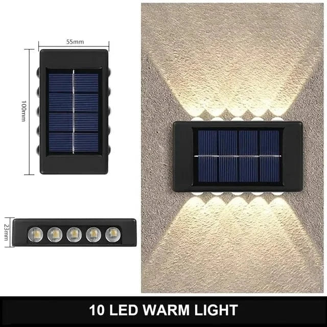 Solar LED Outdoor Wall Light, IP65 waterproof, warm white glow, durable ABS, eco-friendly for gates, doorways, patios.