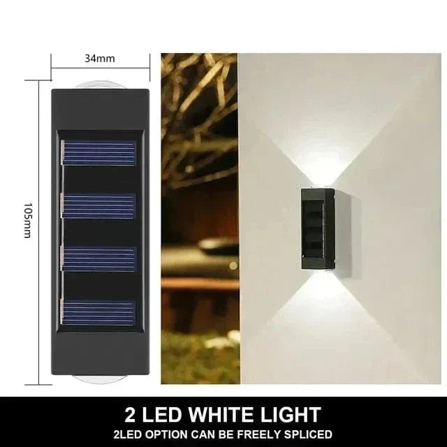 Solar LED Outdoor Wall Light, IP65 waterproof, warm white glow, durable ABS, eco-friendly for gates, doorways, patios.