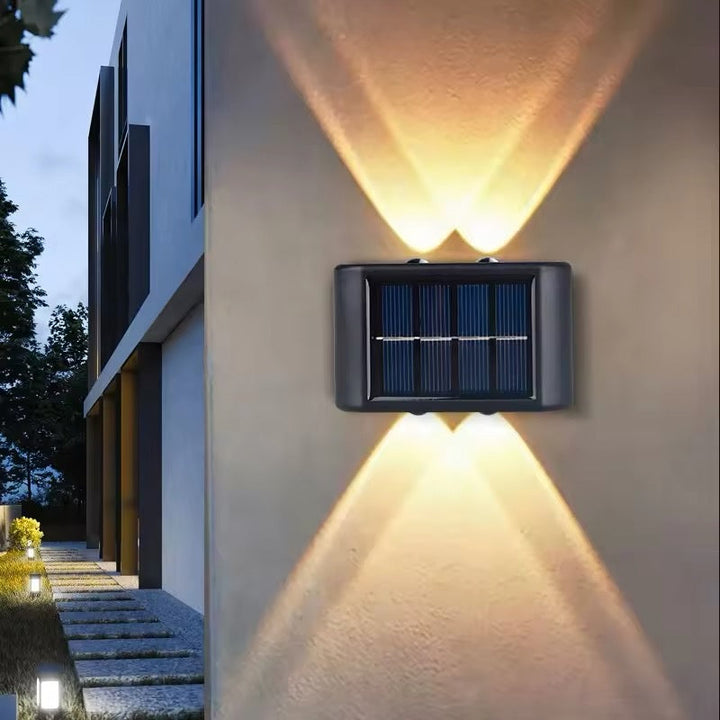 "Solar-Powered Outdoor LED Wall Light - sleek, modern lantern with solar panel, auto on/off, weatherproof for garden lighting