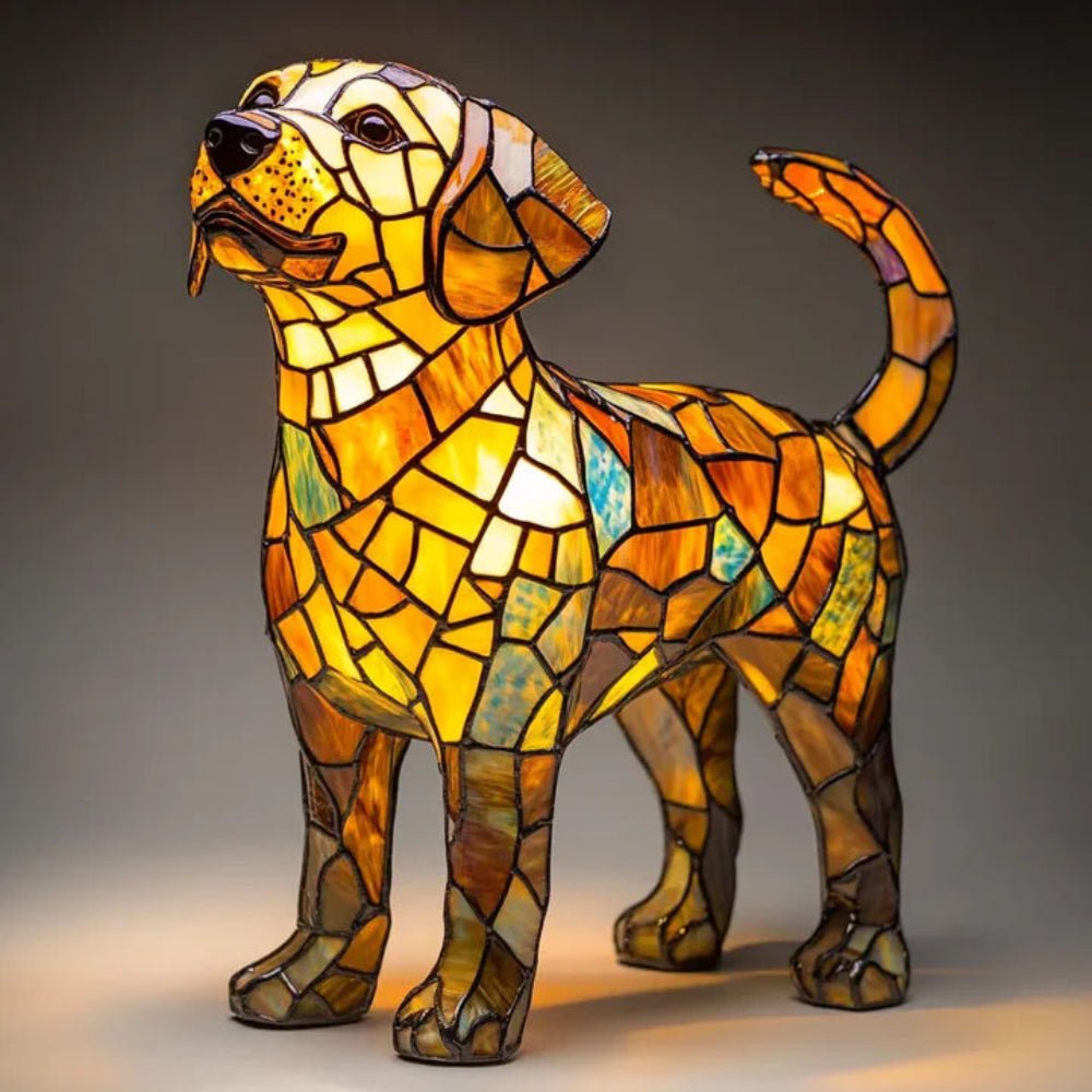 LED stained glass lamp: Energy-efficient mosaic dog table lamp, decorative animal light for modern pet decor.