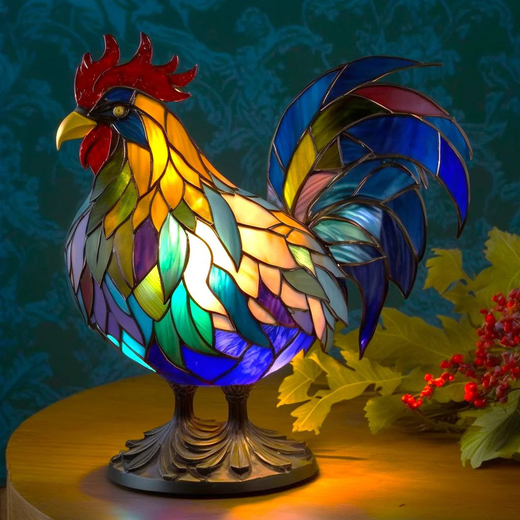 Artistic animal table lamp with stunning stained glass effect, enhancing your home decor.