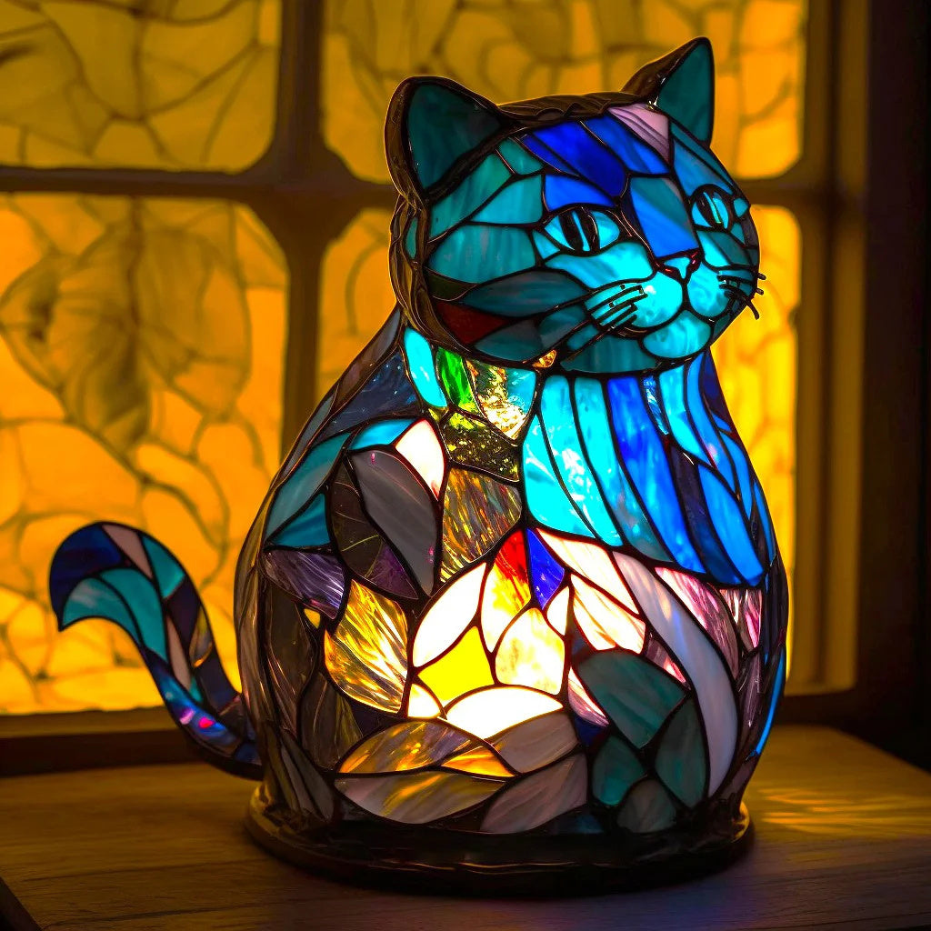 Colorful animal stained glass effect table lamp; a unique decorative resin lamp & accent light.