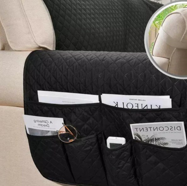 "Stretchable quilted recliner cover in grey, showcasing universal fit and plush, textured comfort for home seating protection