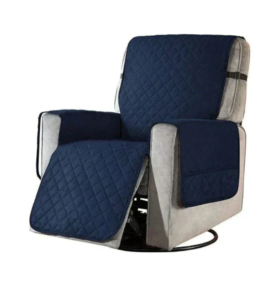 "Stretchable quilted recliner cover in grey, showcasing universal fit and plush, textured comfort for home seating protection