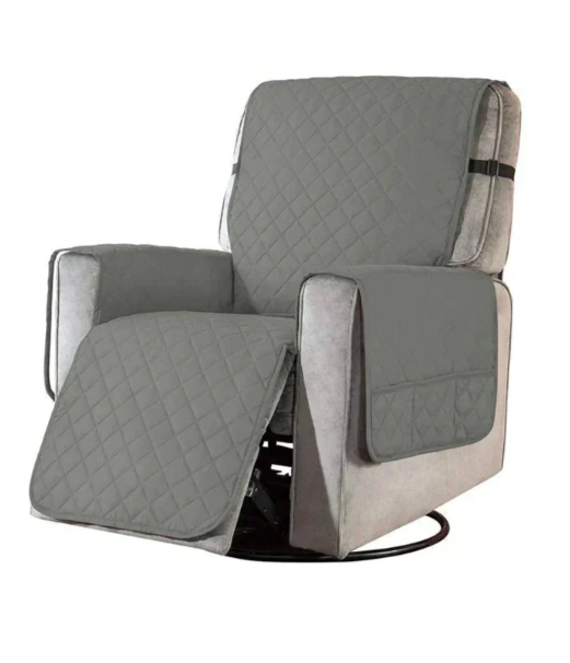 "Stretchable quilted recliner cover in grey, showcasing universal fit and plush, textured comfort for home seating protection