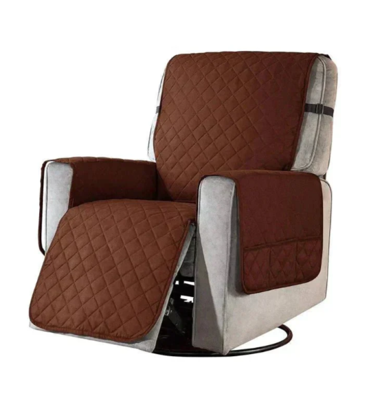 "Stretchable quilted recliner cover in grey, showcasing universal fit and plush, textured comfort for home seating protection