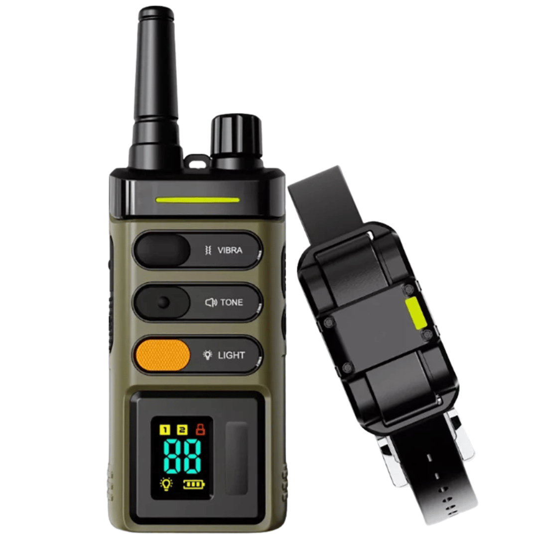 "Sturdy waterproof large dog training collar with 1 mile remote range, ideal for big breeds, shown in outdoor setting"