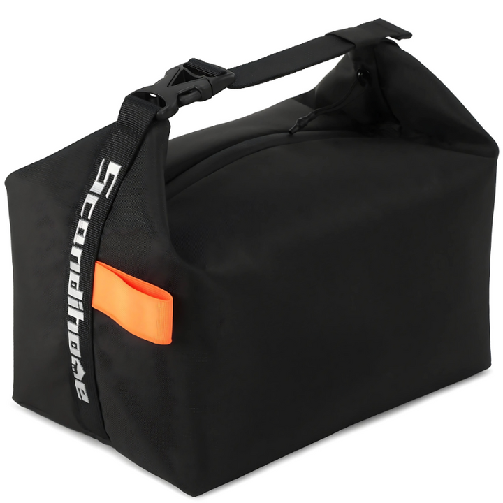"Stylish insulated lunch bag for men and women, foldable with a sleek design, available in black, gray, green, orange."