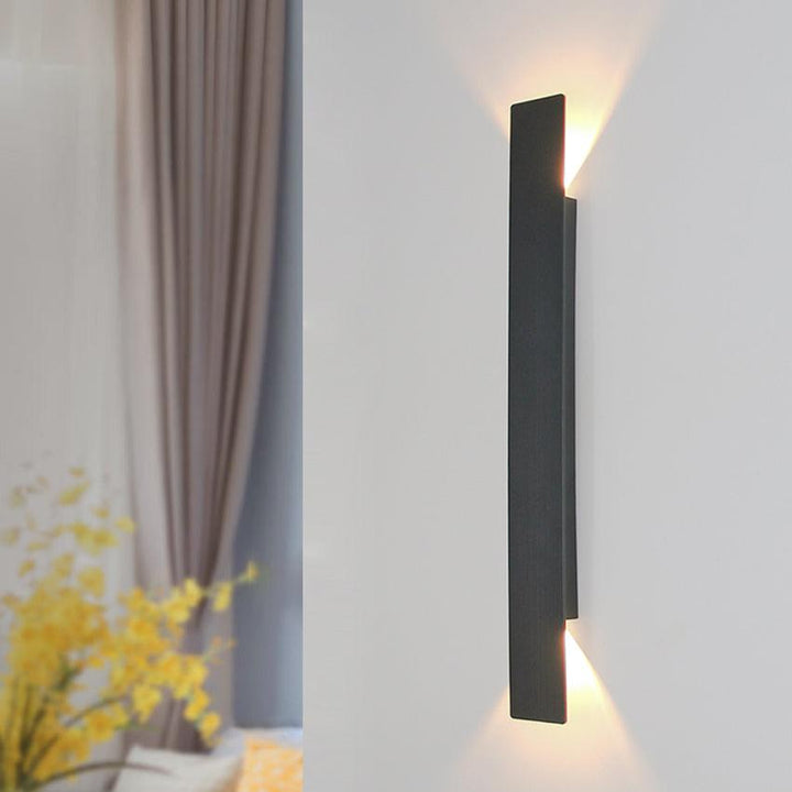 "Stylish outdoor waterproof LED wall light, rectangle design, up/down illumination, modern look, IP65 for durability."