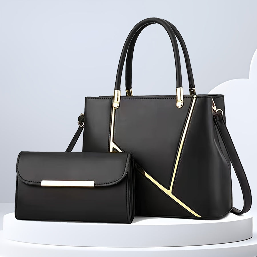 Elegant black women's tote bag and coordinating crossbody, a must-have stylish handbag set.
