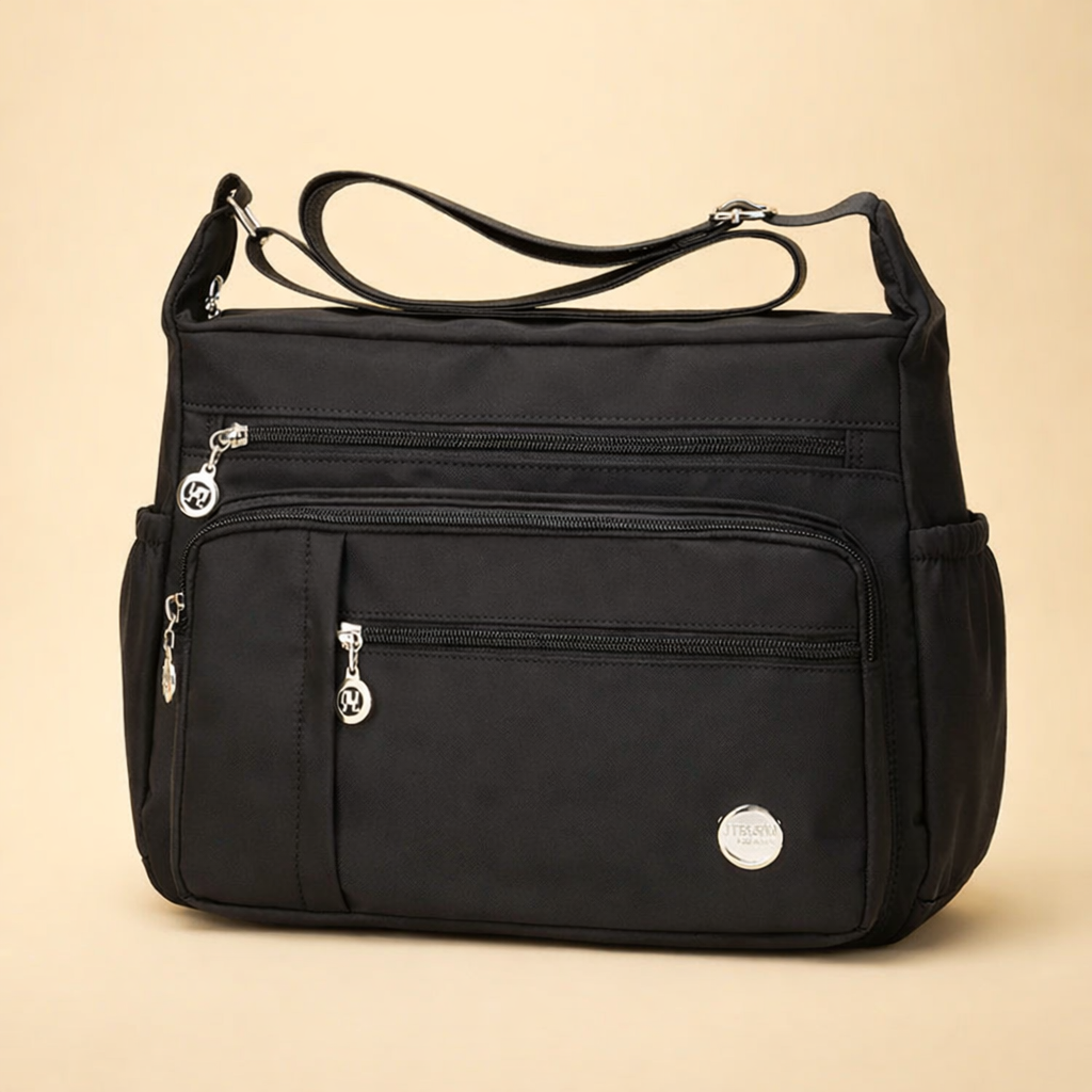 Practical multi-pocket women's travel crossbody bag, ideal for keeping essentials organized and secure on trips.