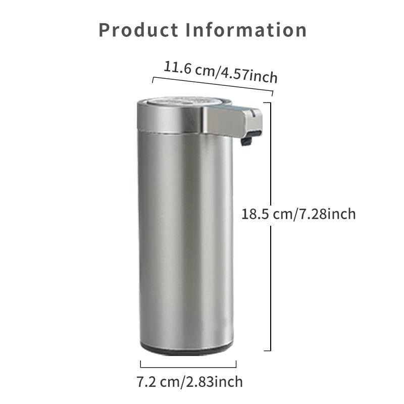 Touchless stainless steel soap dispenser with sleek design and motion sensor, suitable for kitchen and bathroom use.
