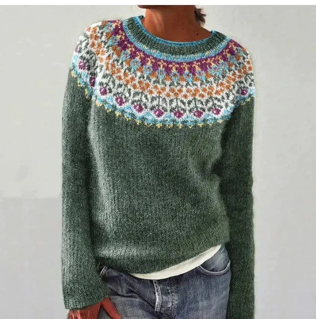 Trendy women's sleek pullover sweater in a relaxed fit, perfect for comfortable, modern casual wear.