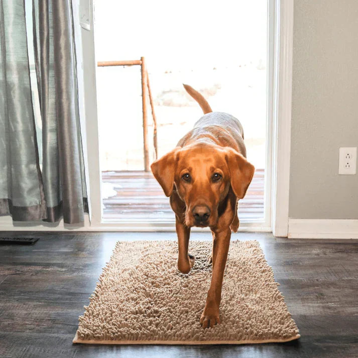 Washable dog mat, ultra-absorbent for wet paws. Non-slip pet mat, perfect floor protector & mud catcher.