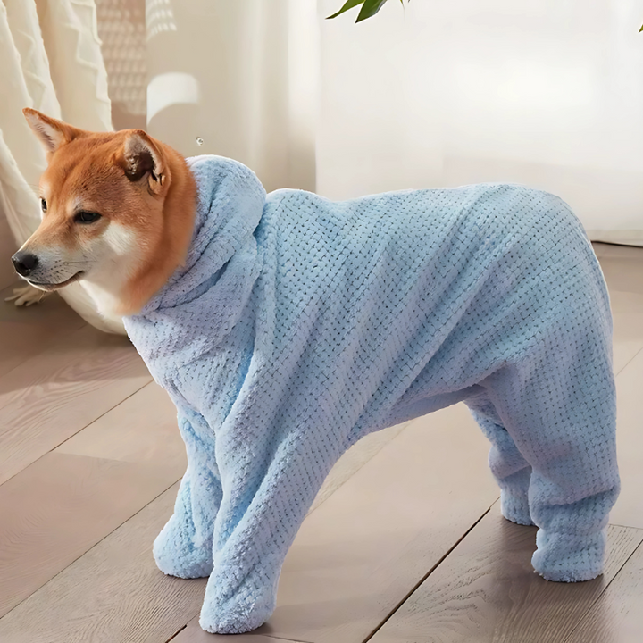 Ultra-absorbent hooded dog towel, soft and quick-drying, perfect for post-bath comfort; ideal pet supplies for clean home.
