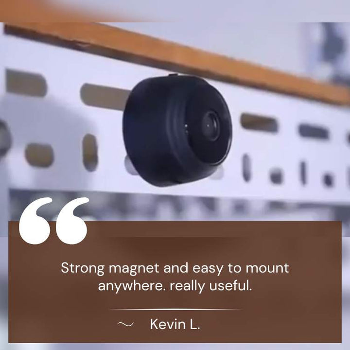 Ultra-Compact HD Security Camera with night vision, sleek mini design, 1080p resolution, 150° wide-angle, infrared LEDs.