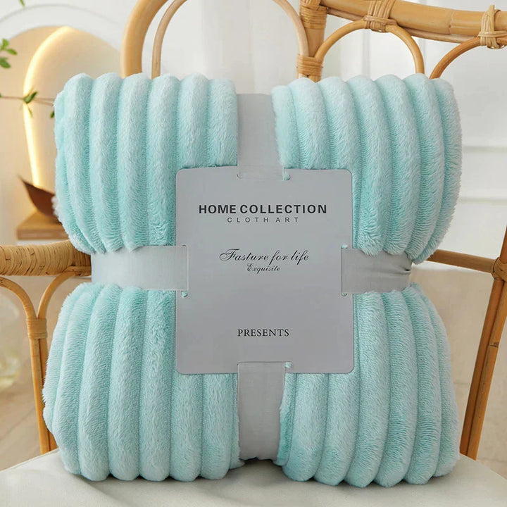 Snuggle up with this ultra-soft flannel fleece blanket, wide striped design.