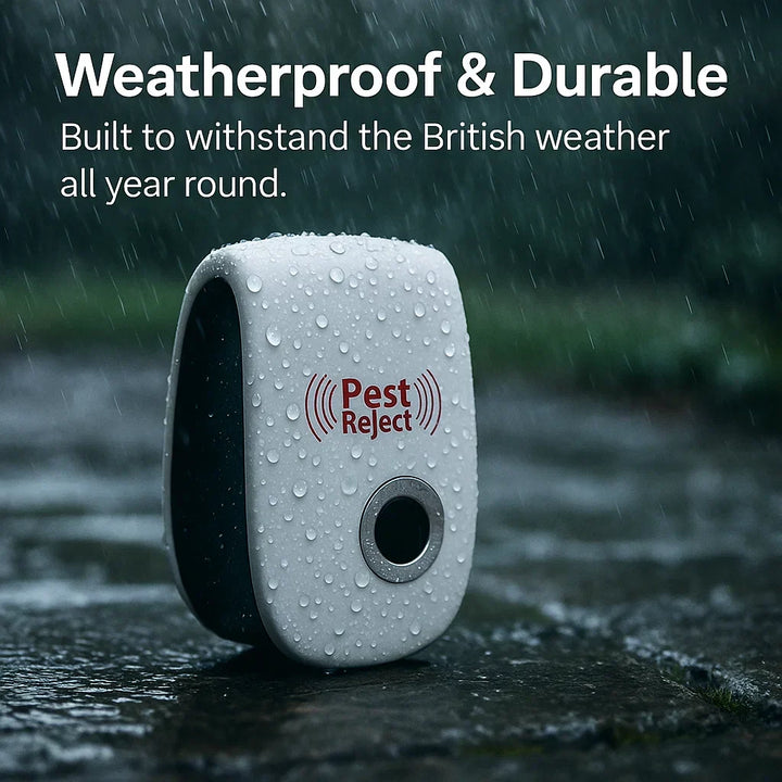 "Ultrasonic squirrel repeller device for outdoor pest control, eco-friendly, silent, blends into garden décor, effective"