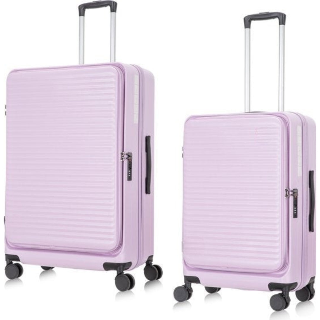 Light green hardshell luggage set, 2-piece, with laptop compartment & 360° spinner wheels.