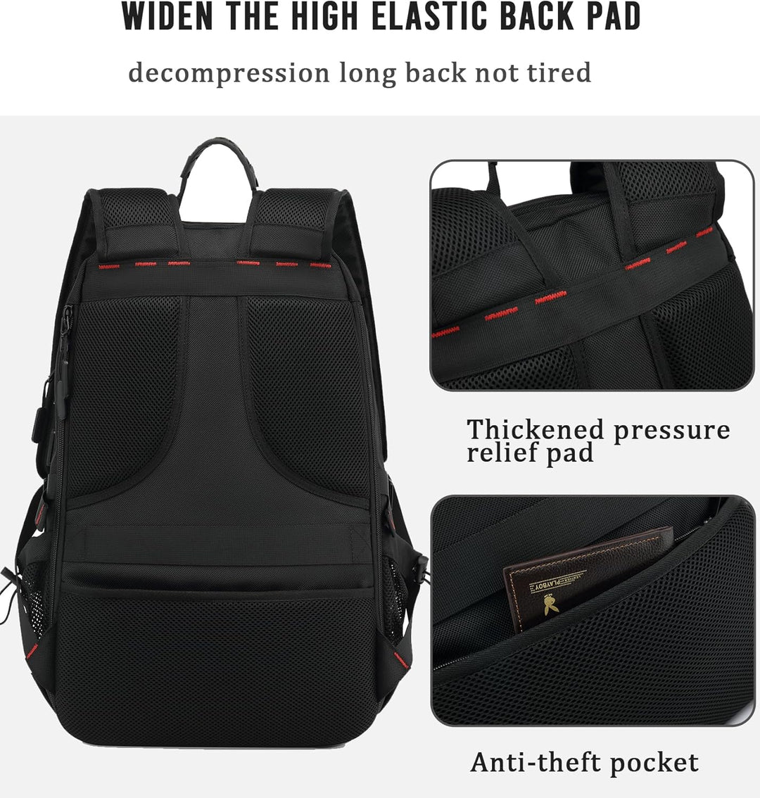 Spacious 60L waterproof travel backpack showing dedicated laptop sleeve, USB port & bottom shoe compartment.