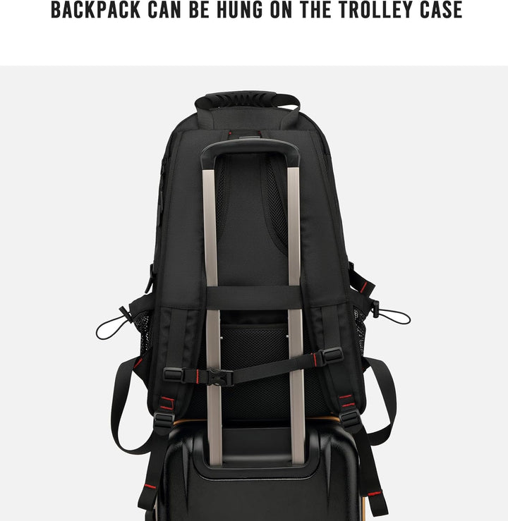 Versatile 60L waterproof travel backpack for business or outdoor adventures, featuring laptop & USB access.