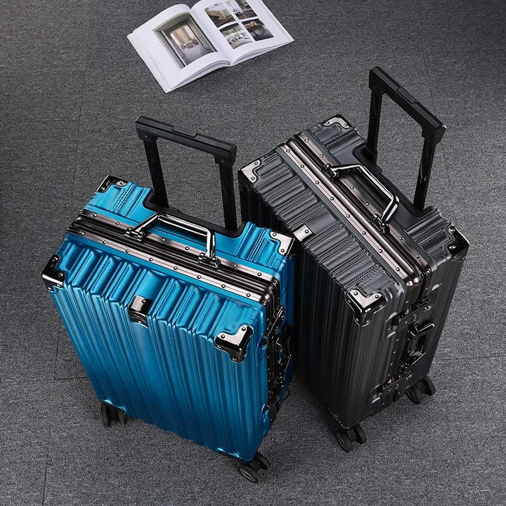 Unisex aluminum frame hardshell suitcase for secure, durable travel.