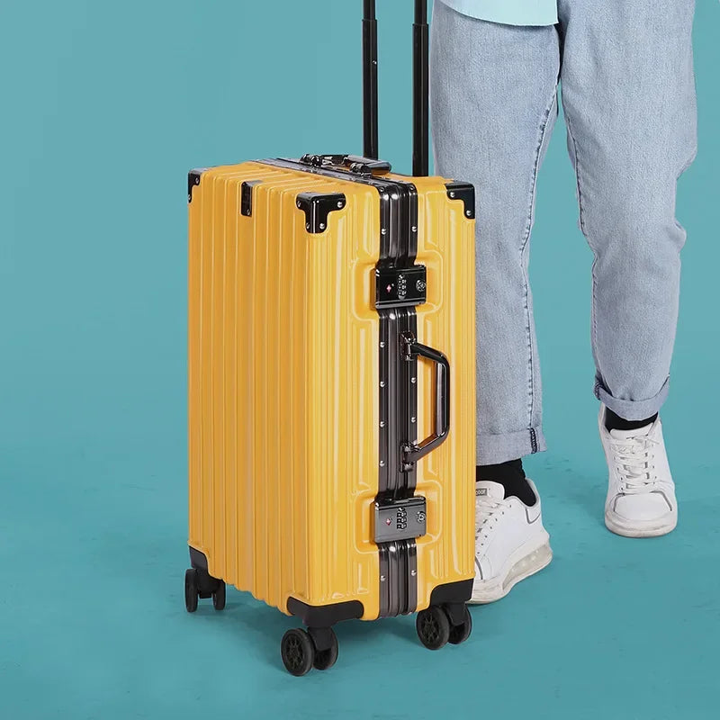 Secure hardshell travel suitcase with strong aluminum frame & TSA-approved locks.