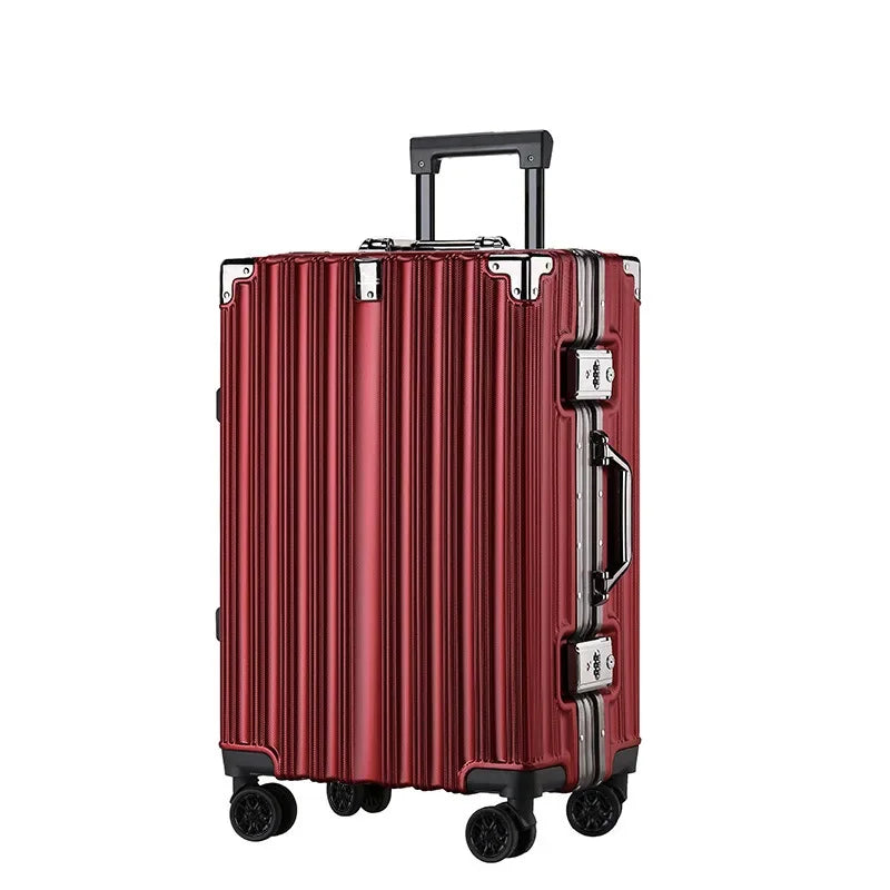 Sleek, modern unisex hardshell suitcase with strong aluminum frame for stylish travel.
