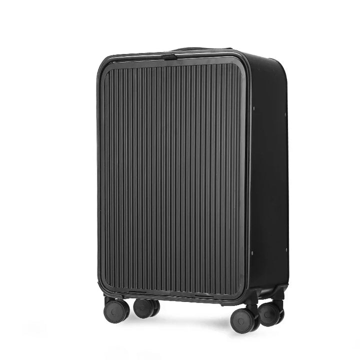 Close-up of premium aluminum hard-shell suitcase texture, highlighting its strength and sleek design.