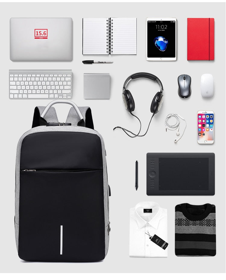 Versatile anti-theft travel backpack, water-resistant with USB port. Perfect for safe journeys & laptop protection.