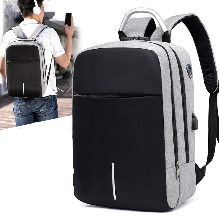 Unisex anti-theft laptop backpack in black with hidden zippers, ideal for secure daily carry & travel.